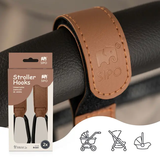 Carlige Universale din piele ecologica pentru Carucior &ndash; Set 2, Maro