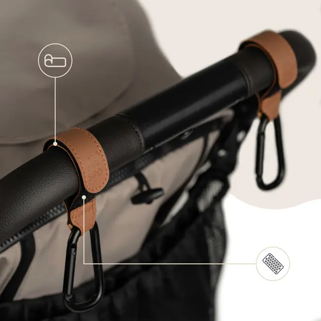 Carlige Universale din piele ecologica pentru Carucior &ndash; Set 2, Maro