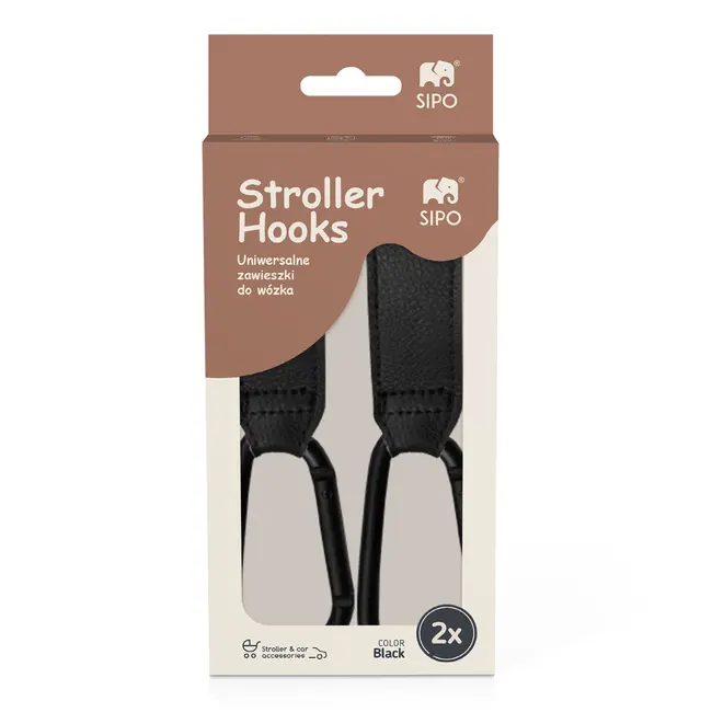 Carlige Universale din piele ecologica pentru Carucior, Set 2, Negru