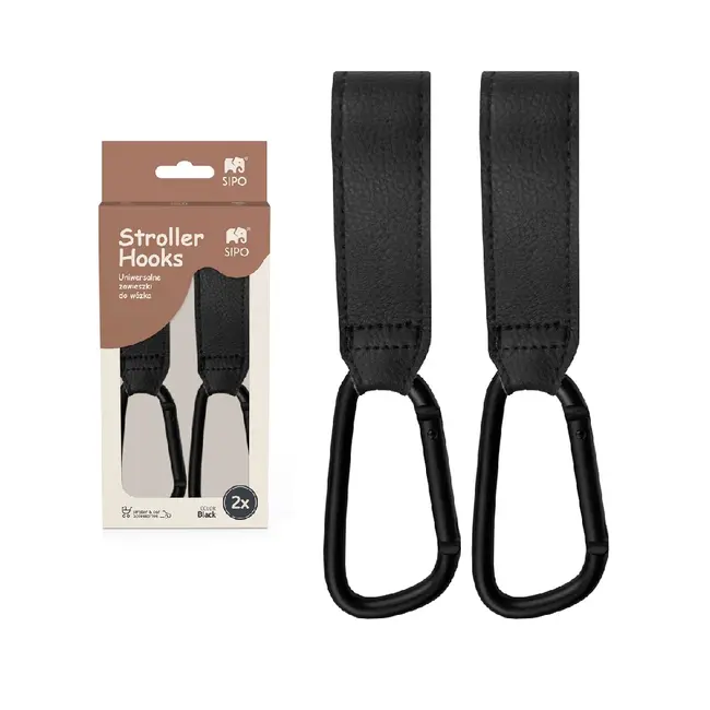 Carlige Universale din piele ecologica pentru Carucior, Set 2, Negru