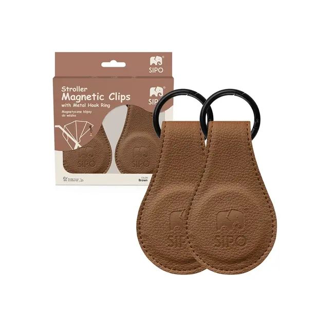Clips magnetici din piele ecologica pentru Carucior, Set 2, Maro