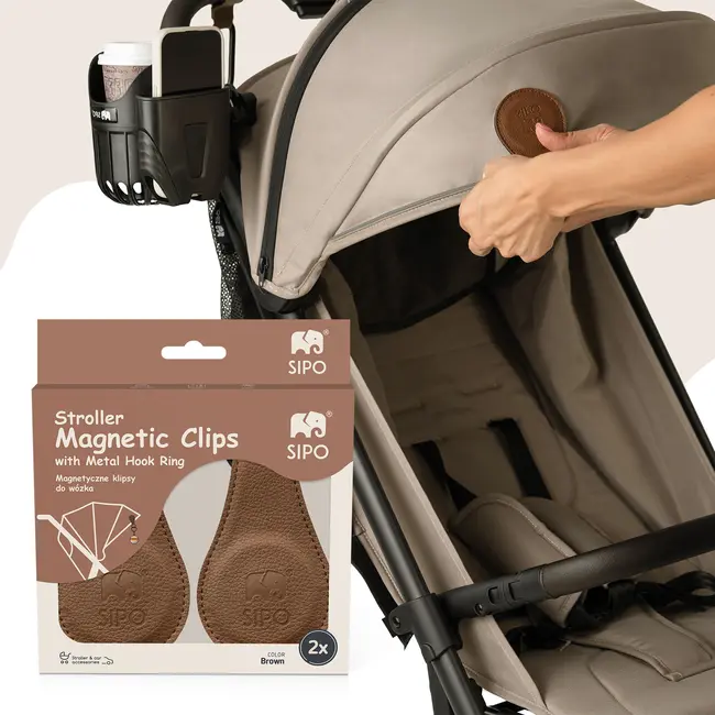 Clips magnetici din piele ecologica pentru Carucior, Set 2, Maro