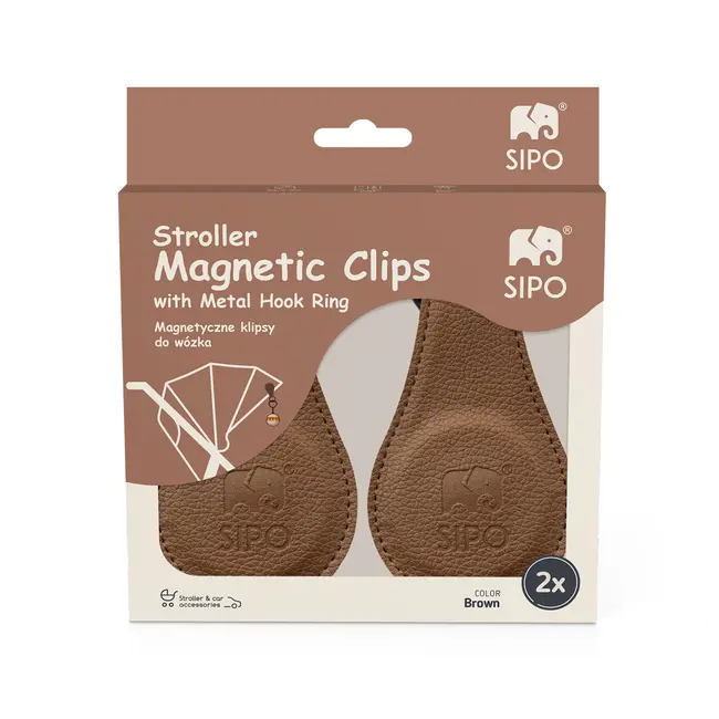 Clips magnetici din piele ecologica pentru Carucior, Set 2, Maro