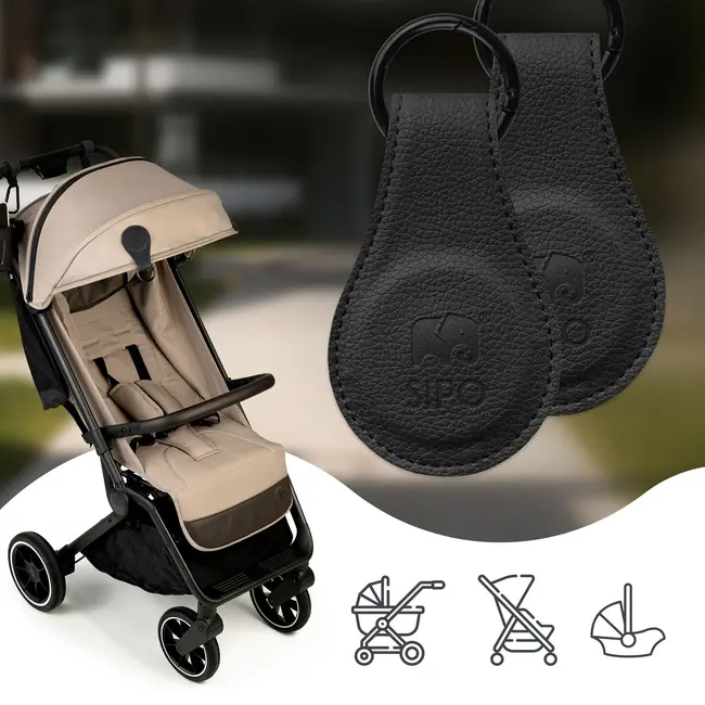 Clips magnetici din piele ecologica pentru Carucior, Set 2, Negru