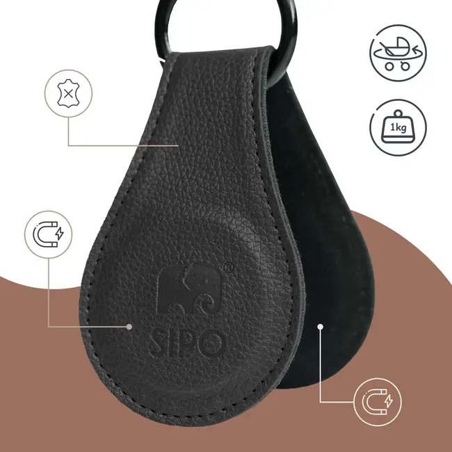 Clips magnetici din piele ecologica pentru Carucior, Set 2, Negru