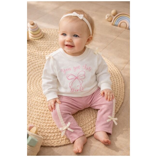 Costum bymurat cu imprimeu you got this girl si fundite decorative, set confortabil pentru fetite bp10184-1-26