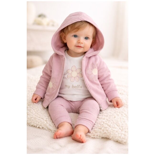 Set 3 piese my bella cu hanorac, bluza si pantaloni, model cu flori brodate pentru fetite b 259340-1-32