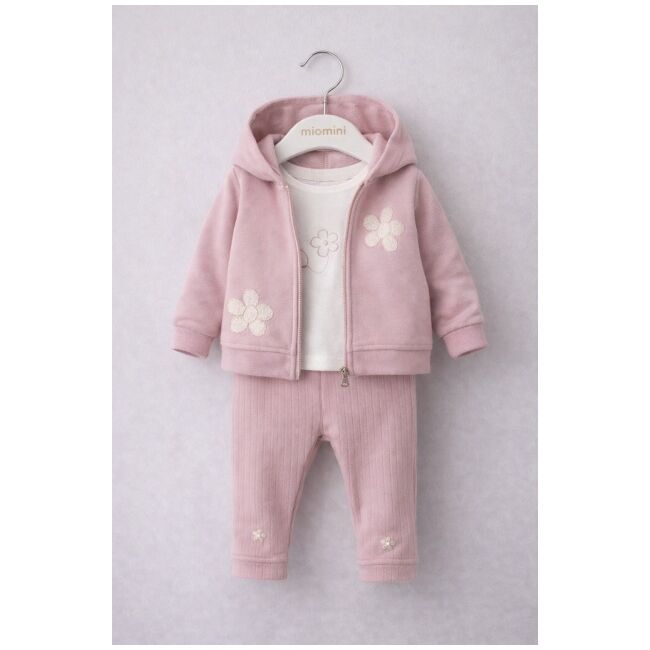 Set 3 piese my bella cu hanorac, bluza si pantaloni, model cu flori brodate pentru fetite b 259340-1-32