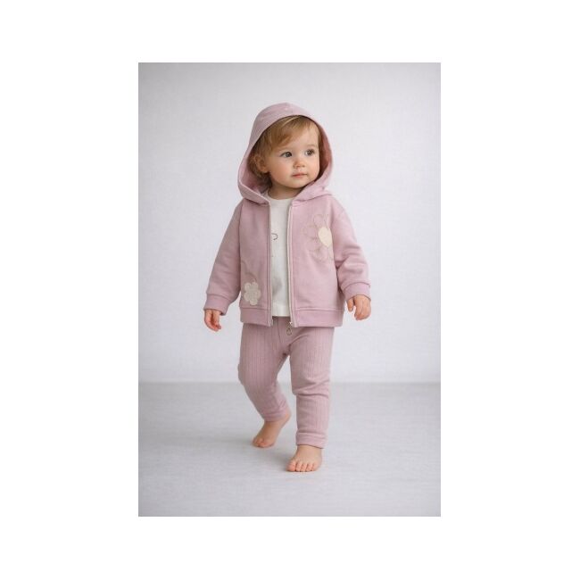 Set 3 piese my bella cu hanorac, bluza si pantaloni, model cu flori brodate pentru fetite b 259340-1-32