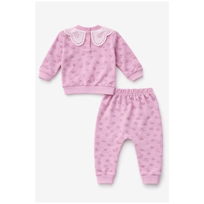 Set bebe fetita 2 piese mov bluza cu guler brodat pantaloni comozi trpb0181