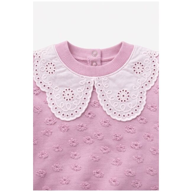 Set bebe fetita 2 piese mov bluza cu guler brodat pantaloni comozi trpb0181