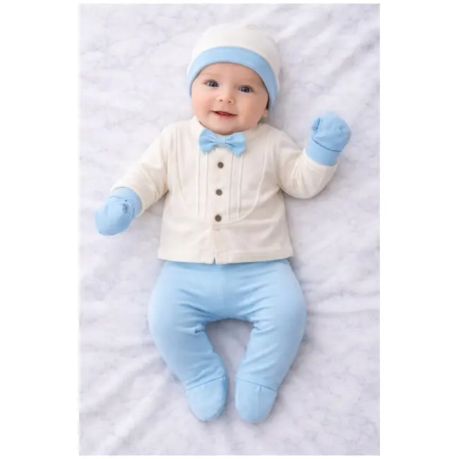 Set papion cu nasturi serde baby 0-3 luni &ndash; bumbac moale pentru bebeluși bma2035-25