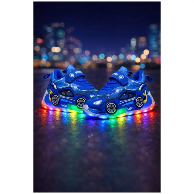 Adidasi cu luminite pentru baietei - masinuta albastra super led adled-1-2