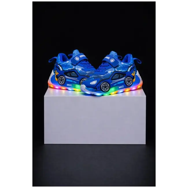 Adidasi cu luminite pentru baietei - masinuta albastra super led adled-1-2