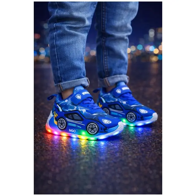 Adidasi cu luminite pentru baietei - masinuta albastra super led adled-1-2