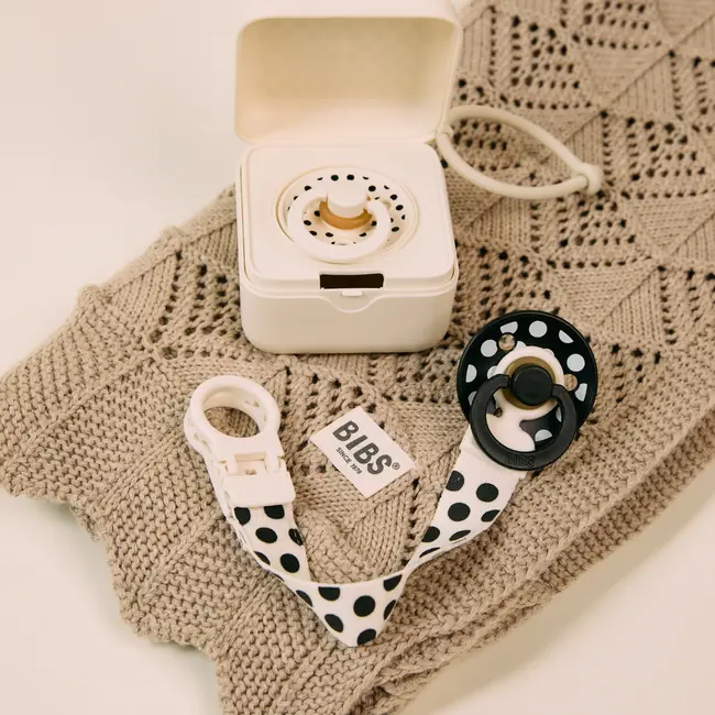 Bibs - lantisor clip loop pentru suzeta, studio collection polka dots, ivory black bbb950134216