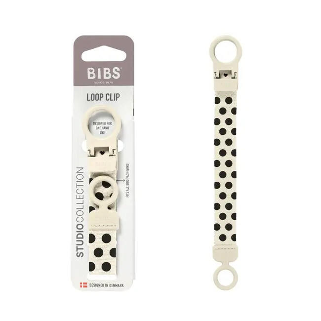 Bibs - lantisor clip loop pentru suzeta, studio collection polka dots, ivory black bbb950134216