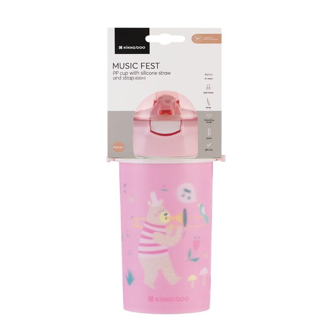 Cana cu pai si curea 450 ml Music Fest Pink, Kikka Boo