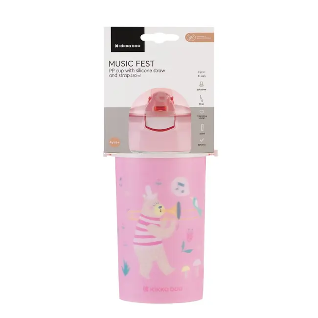 Cana cu pai si curea 450 ml Music Fest Pink, Kikka Boo