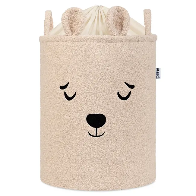 Cos Premium Fluffy Toy Boucle Bear, 43 litri, pliabil cu manere rezistente, Beige