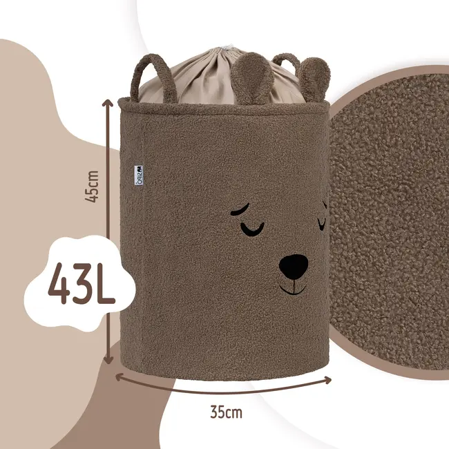 Cos Premium Fluffy Toy Boucle Bear, 43 litri, pliabil cu manere rezistente, Brown