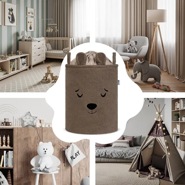 Cos Premium Fluffy Toy Boucle Bear, 43 litri, pliabil cu manere rezistente, Brown