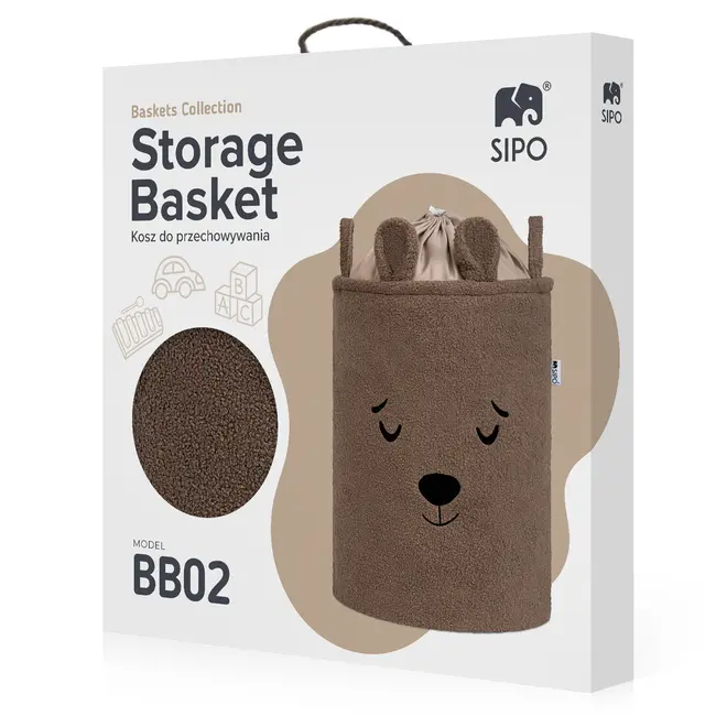 Cos Premium Fluffy Toy Boucle Bear, 43 litri, pliabil cu manere rezistente, Brown