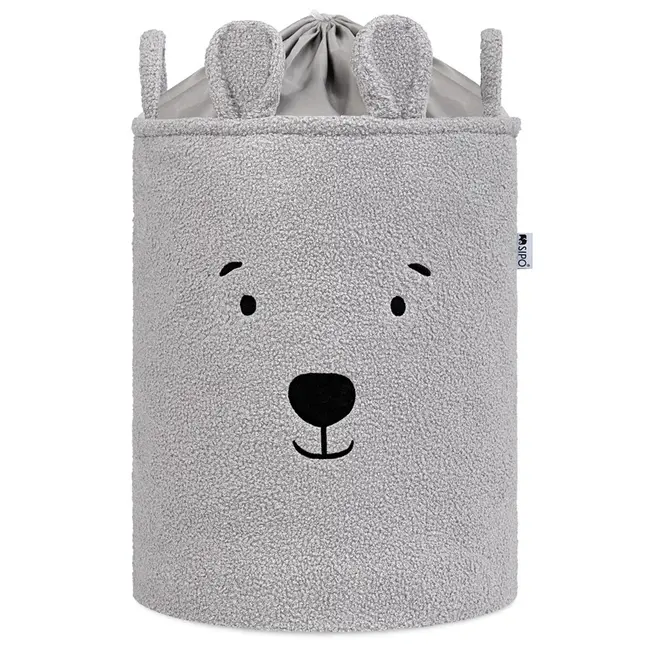 Cos Premium Fluffy Toy Boucle Bear, 43 litri, pliabil cu manere rezistente, Grey