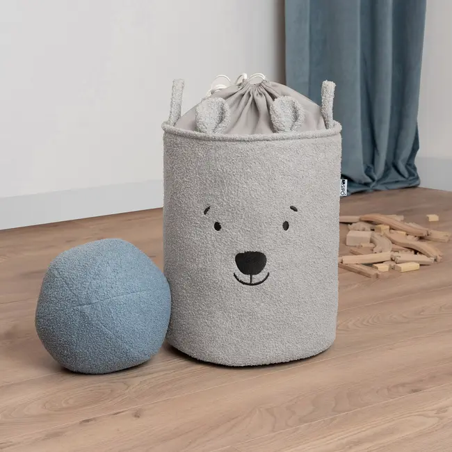 Cos Premium Fluffy Toy Boucle Bear, 43 litri, pliabil cu manere rezistente, Grey