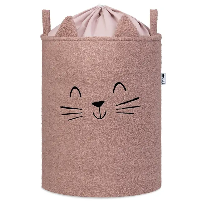 Cos Premium Fluffy Toy Boucle Cat, 43 litri, pliabil cu manere rezistente, Pink