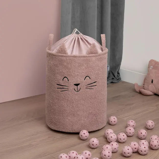 Cos Premium Fluffy Toy Boucle Cat, 43 litri, pliabil cu manere rezistente, Pink
