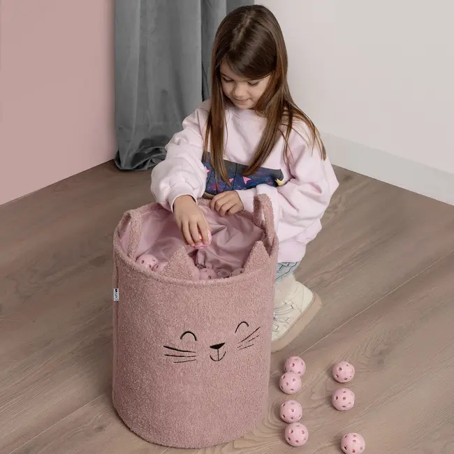 Cos Premium Fluffy Toy Boucle Cat, 43 litri, pliabil cu manere rezistente, Pink
