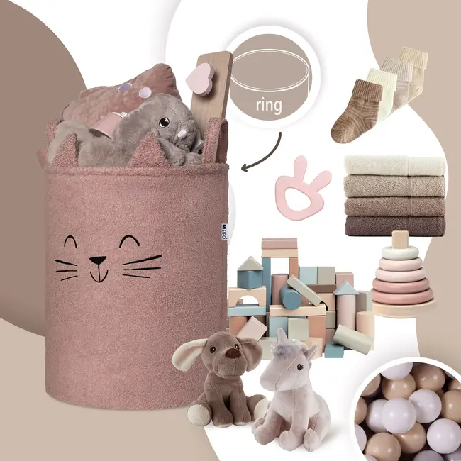 Cos Premium Fluffy Toy Boucle Cat, 43 litri, pliabil cu manere rezistente, Pink