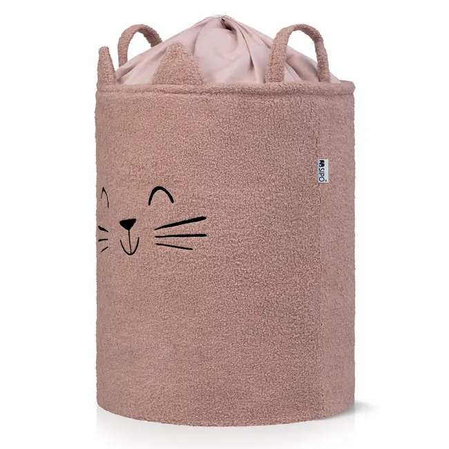 Cos Premium Fluffy Toy Boucle Cat, 43 litri, pliabil cu manere rezistente, Pink