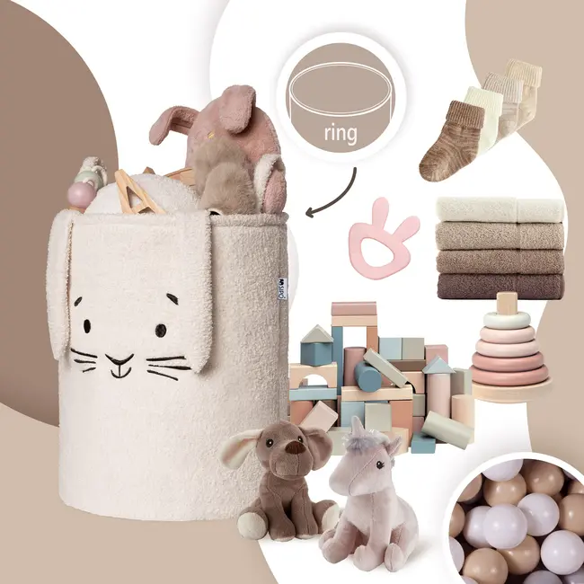 Cos Premium Fluffy Toy Boucle Rabbit, 43 litri, pliabil cu manere rezistente, Cream