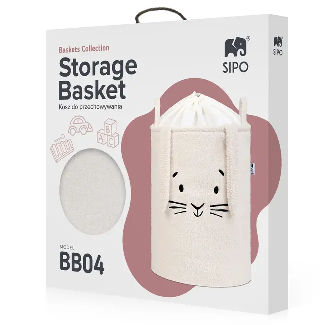 Cos Premium Fluffy Toy Boucle Rabbit, 43 litri, pliabil cu manere rezistente, Cream