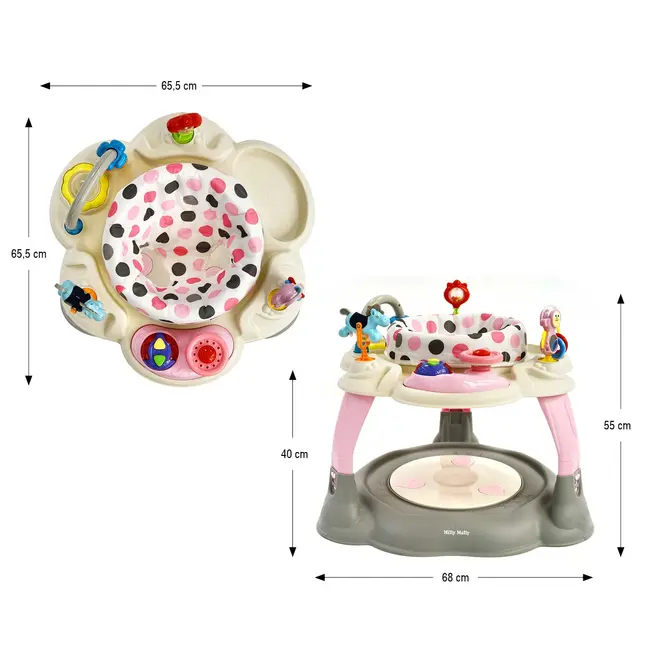 Milly Mally Centru de Activitati 360&deg;, Scaun Rotativ, Inaltime Reglabila, Twist Pastel Dots