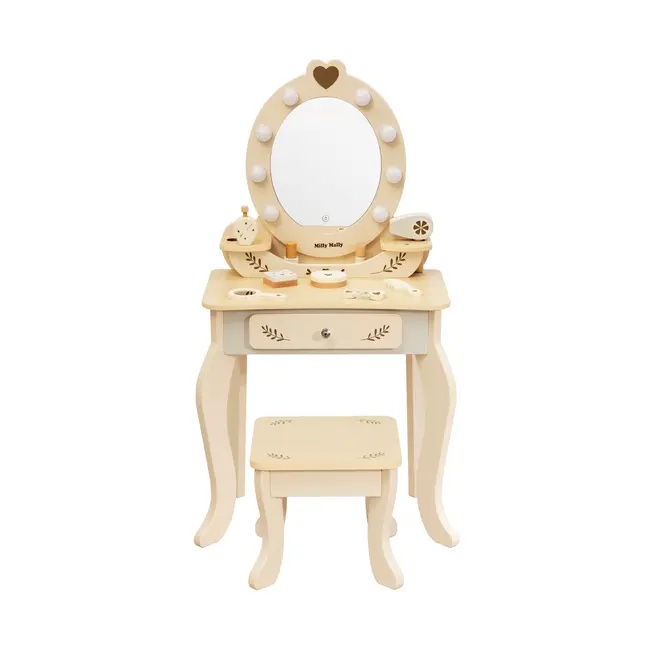 Milly Mally Masuta de Machiaj Copii, Oglinda LED & Accesorii, Elly Natural