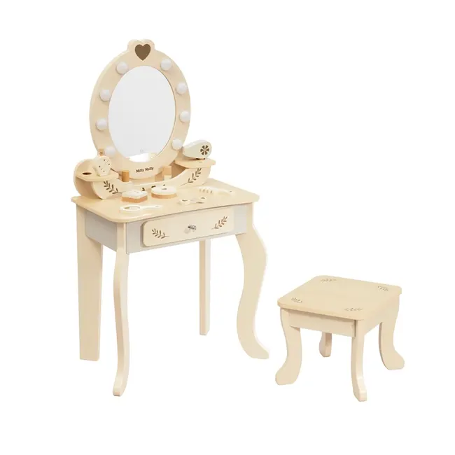 Milly Mally Masuta de Machiaj Copii, Oglinda LED & Accesorii, Elly Natural