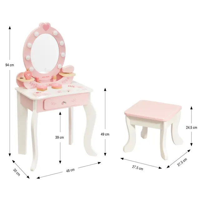 Milly Mally Masuta de Machiaj Copii, Oglinda LED & Accesorii, Elly Pink