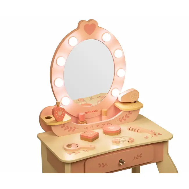 Milly Mally Masuta de Machiaj Copii, Oglinda LED & Accesorii, Elly Pink
