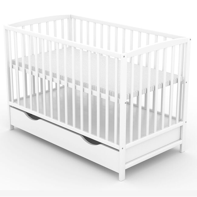 Patut Bebelusi Beatrice, Lemn Masiv, 3 Nivele Saltea, Protectie Laterala Toddler, Sertar, 120×60 cm