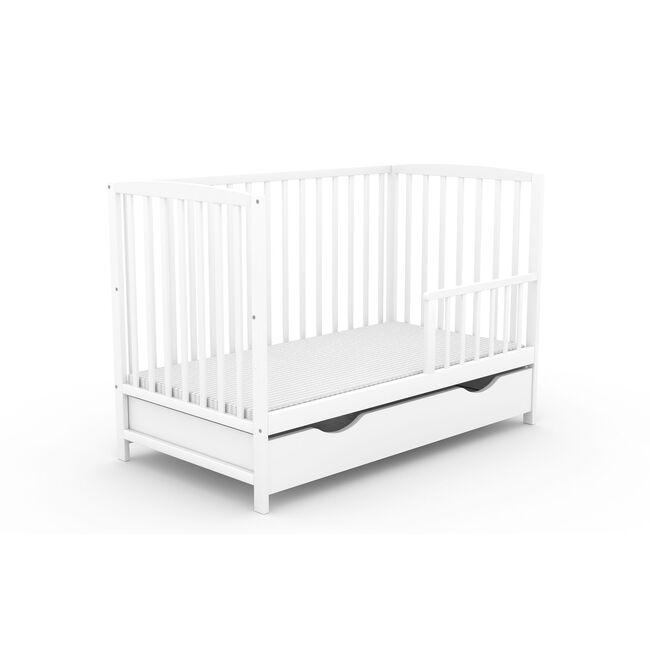 Patut Bebelusi Beatrice, Lemn Masiv, 3 Nivele Saltea, Protectie Laterala Toddler, Sertar, 120×60 cm