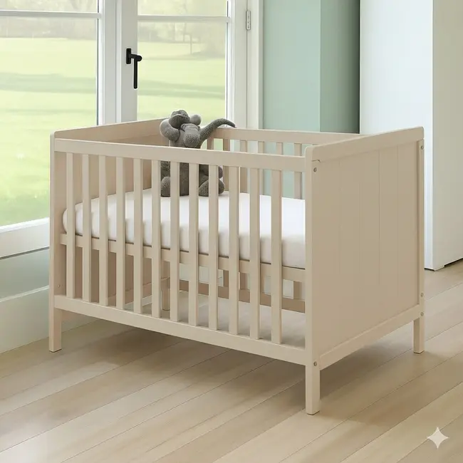 Patut bebelusi din MDF 120x60 cm,transformabil in SOFA, Elisabeth II, Beige + Saltea Cocos