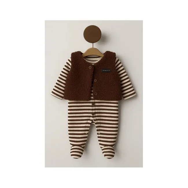 Salopeta bebe cu dungi si vesta pufoasa bymurat, costum calduros si confortabil pentru sezon rece bk10125-1-29