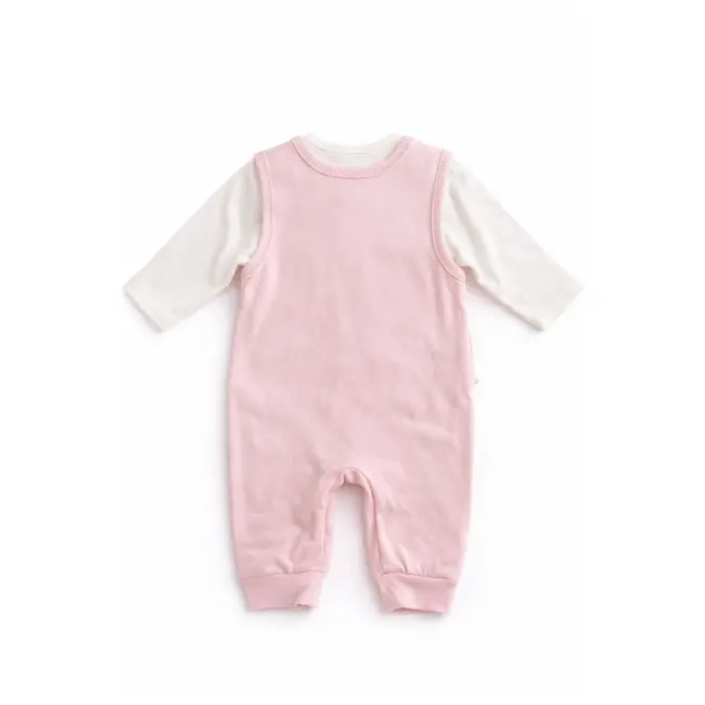 Salopeta bebe fetita roz bumbac cu bluza integrata broderie delicata inchidere capse trpb0186