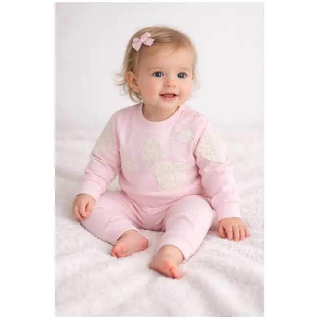 Set 2 piese bebe fete bymurat roz cu aplicatii inimioare si pantaloni comozi  bpe10218-1-29