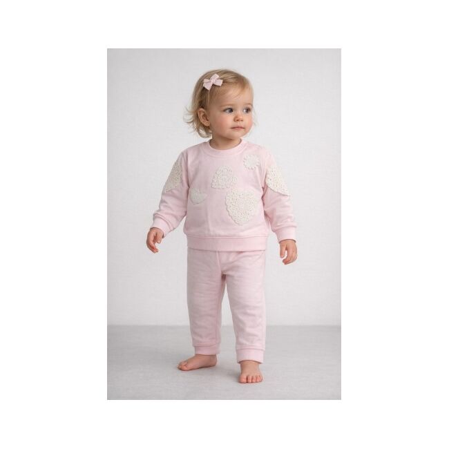 Set 2 piese bebe fete bymurat roz cu aplicatii inimioare si pantaloni comozi  bpe10218-1-29