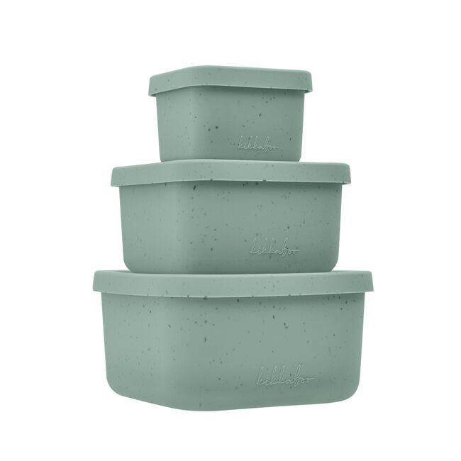 Set 3 cutii pentru gustari bebelusi din silicon alimentar 150ml 400ml 600ml, Platinum Sage Green