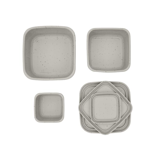 Set 3 cutii pentru gustari bebelusi din silicon alimentar 150ml 400ml 600ml, Platinum Sand